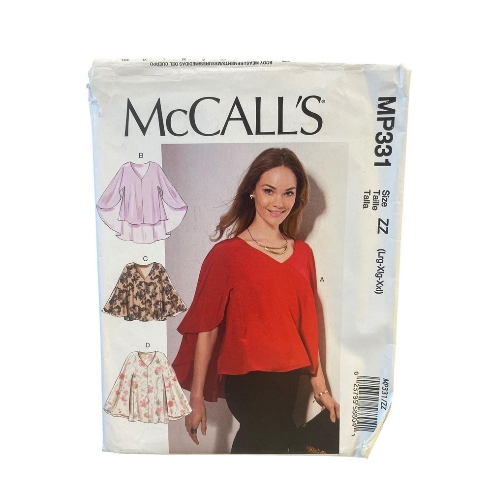 McCall's Sewing Pattern Misses Size ZZ L-XL-XXL MP331 Pullover Cape Tops Uncut